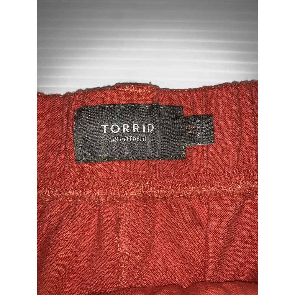 Torrid Shorts Women 12 Orange Linen Blend Pleated High Waist Sailor Resort